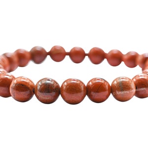 Red Jasper Crystal Stone Bracelet, Protection Crystal Bracelet for Men Women Kids, Stretchable Beaded Bracelet (Free Zip Lock Pouch)