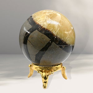 Septarian Crystal Sphere with Stand: Natural Gemstone Decor
