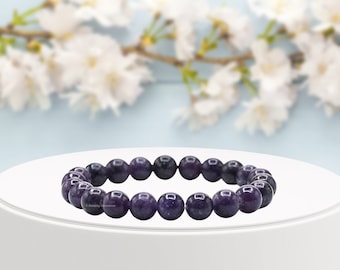 Pulsera de cristal curativo de lepidolita: piedra preciosa ajustable, hecha a mano en EE. UU.