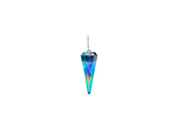Aqua Aura Quartz Crystal Pendant Necklace, Natural Divination Dowsing Pendulum for Reiki Healing and Crystal Grid (Free Velvet Pouch)