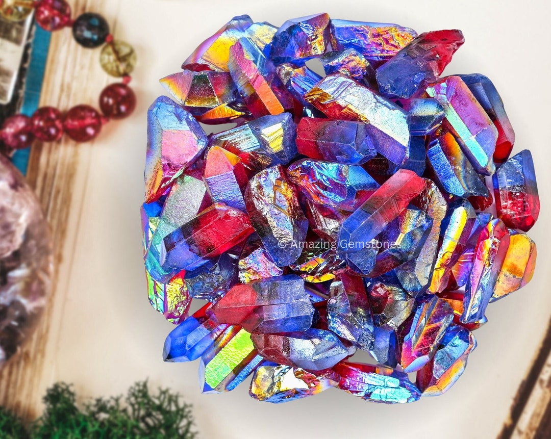 Ruby Pointstone Ruby Tanzine Aura Quartz Point, 2 Piece Natural Rocks for Tumbling and ...