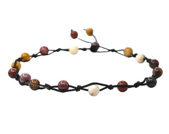Enkelbandje met mookaiet-jaspiskralen, boho-kristallen armband, waterdicht