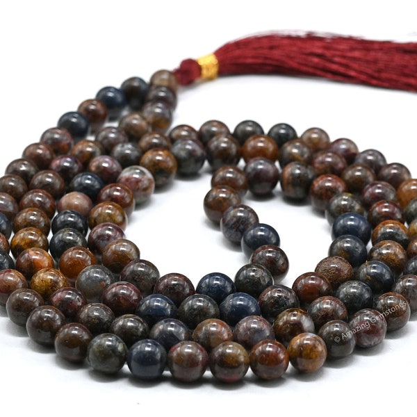 Pietersite Mala Prayer Beads Necklace, Healing Crystal Meditation Japa Mala, Natural 108 Buddhist Mala Beads Necklace (Free Velvet Pouch)