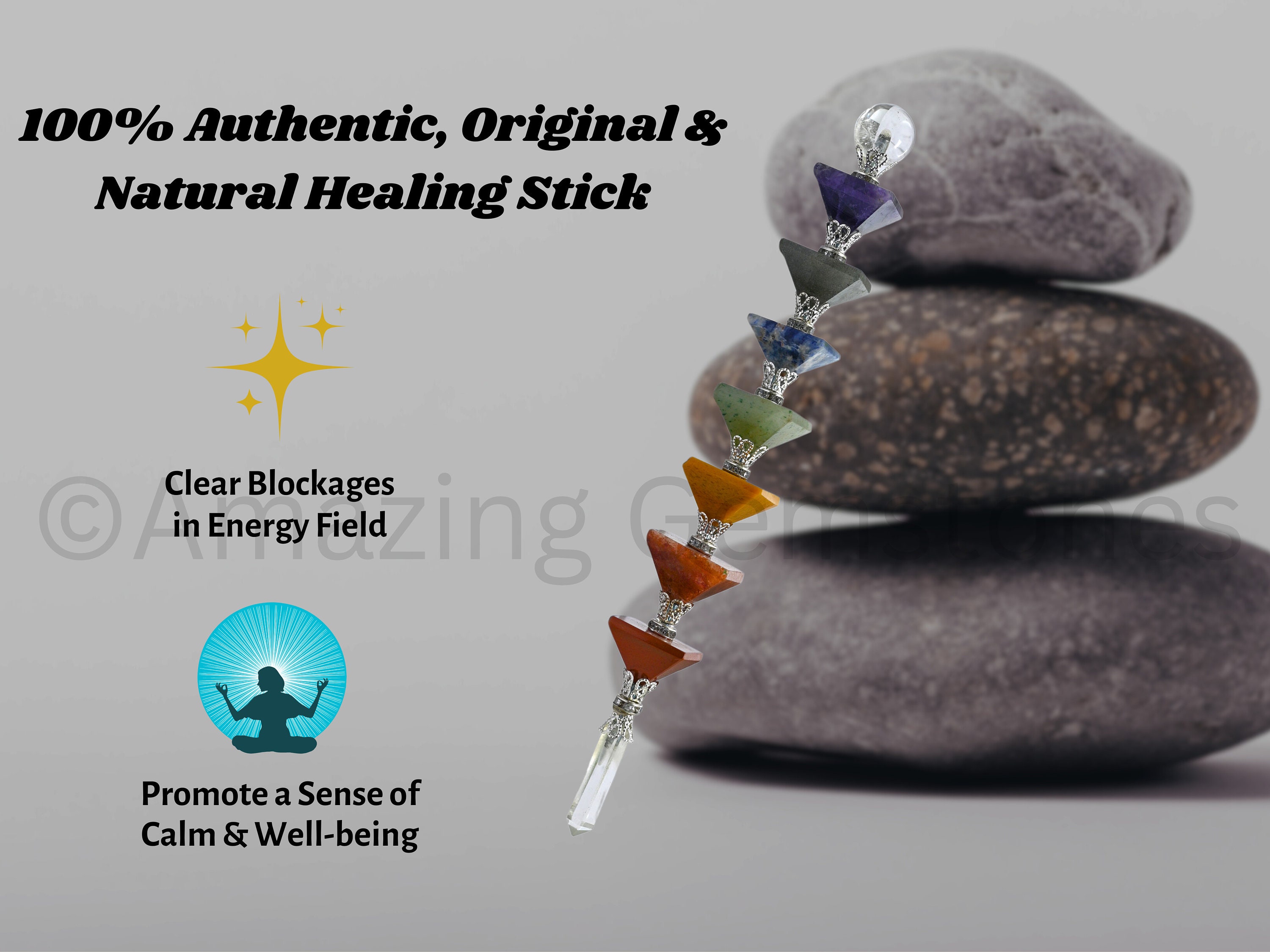 Pendolo Piramide A 7 Chakra Con Bacchetta, Ciondolo In Pietre Naturali Per Guarigione Reiki - Foto 2