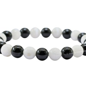 Black Tourmaline Selenite Crystal Bracelet, Protection Bracelet for Men Women Kids, Gemstone Bracelet, Gift for Her (Free Zip Lock Pouch)