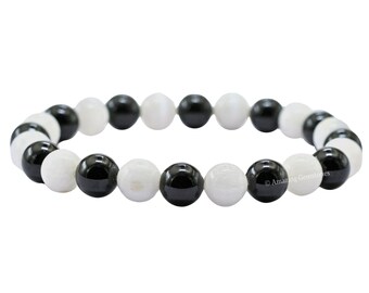 Pulsera de cristal de turmalina negra y selenita, hecha a mano con piedras preciosas.