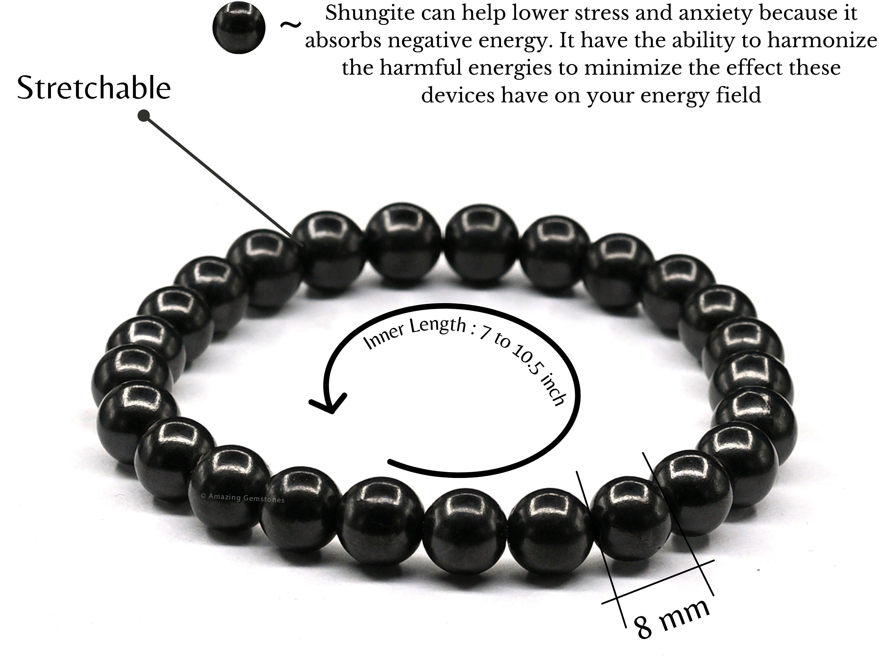 シュンガイトヒーリングクリスタルストーンブレスレット、男性、女性