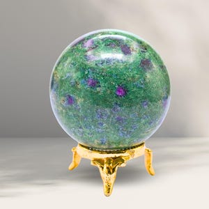 Ruby Zoisite Sphere Ball With Stand, Natural Healing Crystal Decorative Balls, Home Office Table Decor, Gift for Her (Free Velvet Pouch)