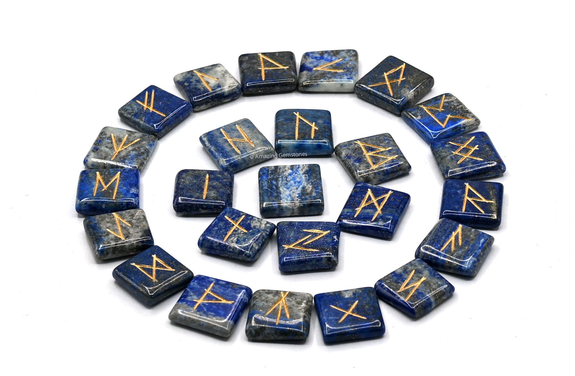 Witches Rune Crystals Lapis Lazuli Witches Rune Stone Set, Elder Futhark Runes, Crystal ...