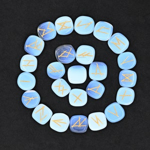 Witches Rune Crystals Opalite Engraved Witches Rune Stones, Set of 25 Premium Crystal Elder ...