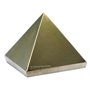 Pyrite Healing Crystal Stone Pyramid, Handmade Pyramid for Home Office Table Decor, Natural Healing Crystal and Stones (Free Velvet Pouch)