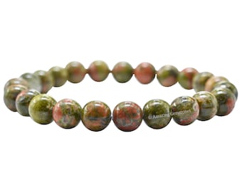Pulsera de cristal curativo de unakita: pulsera hecha a mano con cuentas de piedras preciosas