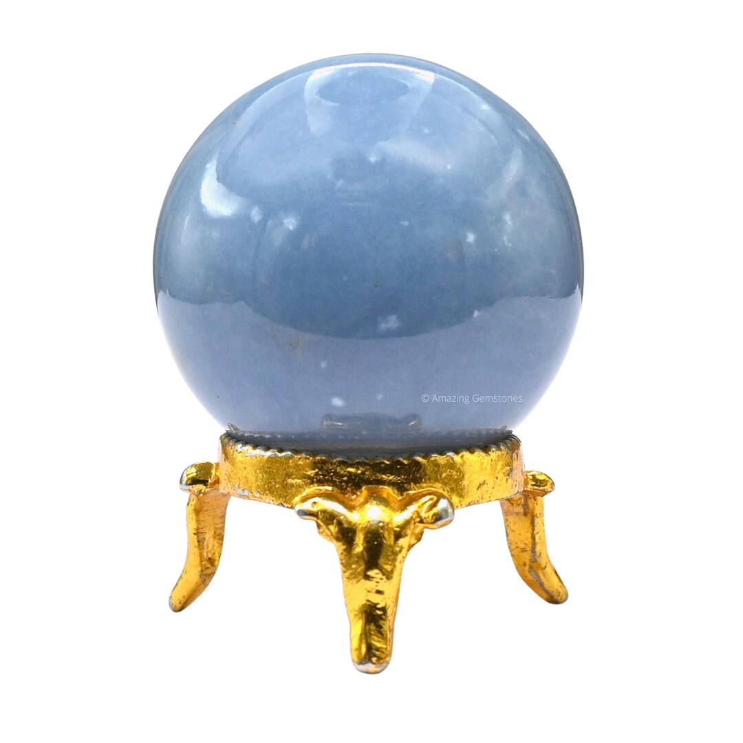 Angelite Sphere Ball With Stand, Natural Healing Crystal Decorative ...