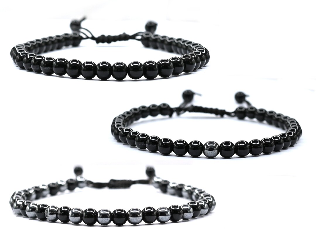 Healing Crystal Bracelets for Women, Black Obsidian Hematite Lymph