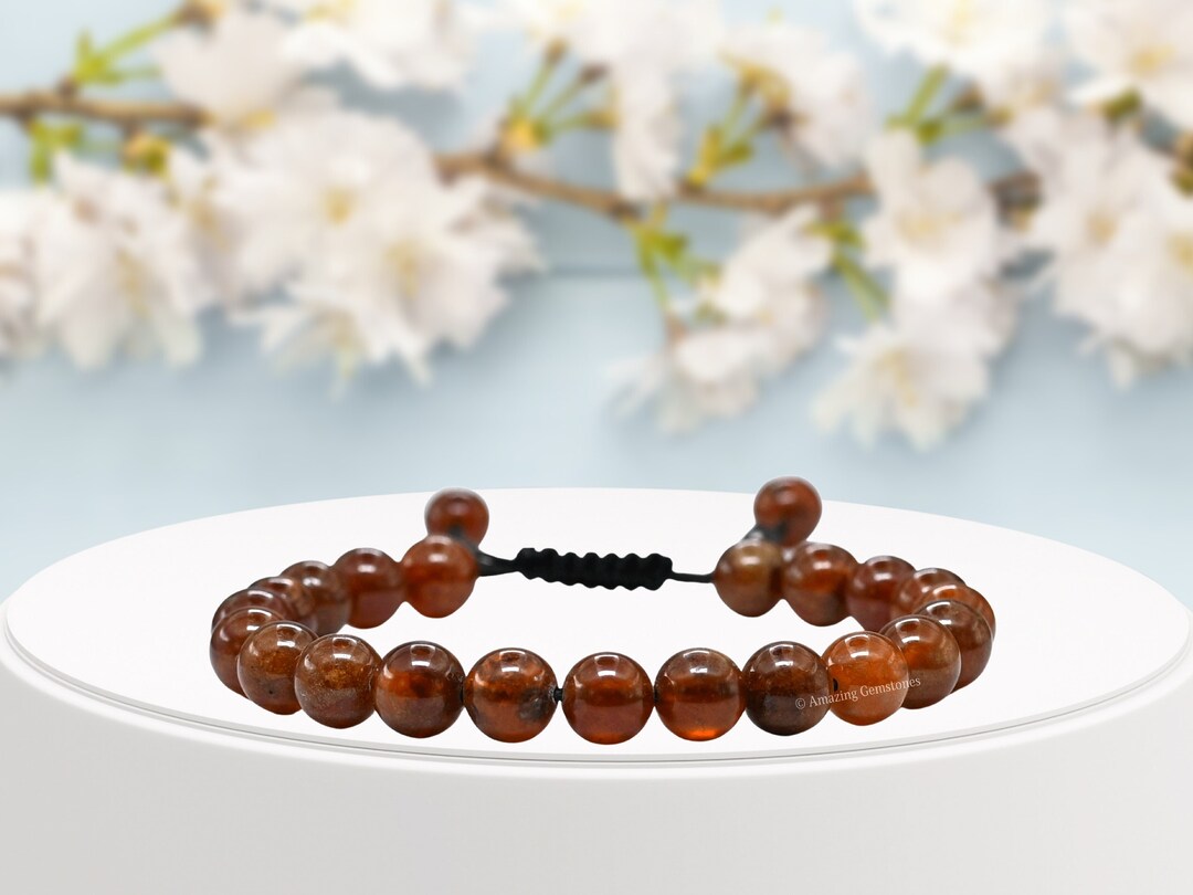 ヘソナイトガーネットヒーリングクリスタルブレスレット、調節可能な