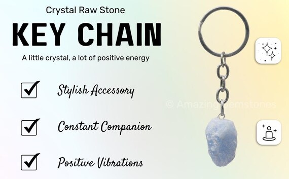Blue Calcite Crystal Car Keychain, Healing Crystal Key Holder, Car