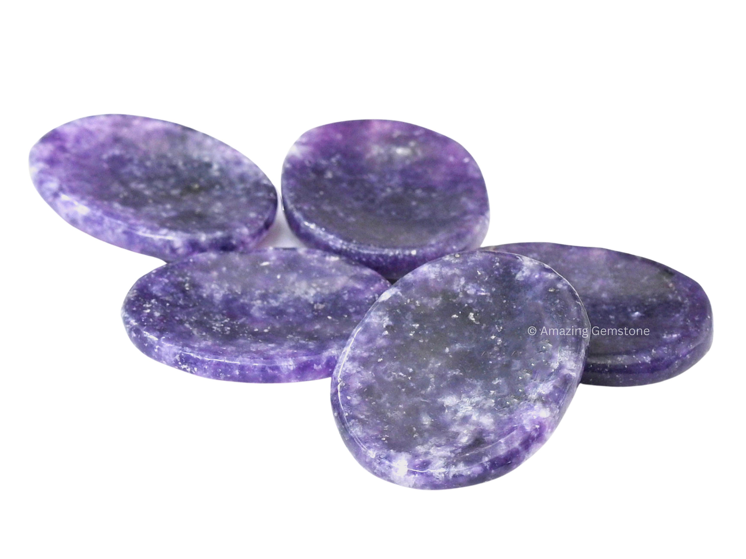 Gem Lepidolite Polished Worry Stone for Anxiety Meditation, Pocket Worry Stone, Natural Stress Relief Cabochon Stone (Free Velvet Pouch)