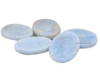 Angelite Worry Stone, Handmade Polished Crystal, Anxiety Relief (Velvet Pouch)