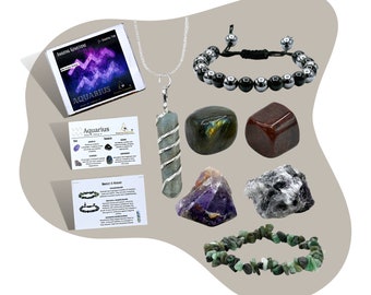 Aquarius Zodiac Crystal Set, Raw Stones, Birthstone Gift