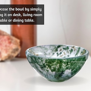 Moss Agate Crystal Decorative Serving Bowl, Gemstone Altar Offering Bowl for Home Decor, Cleansing Bowl, Gifts for Her (Free Velvet Pouch)