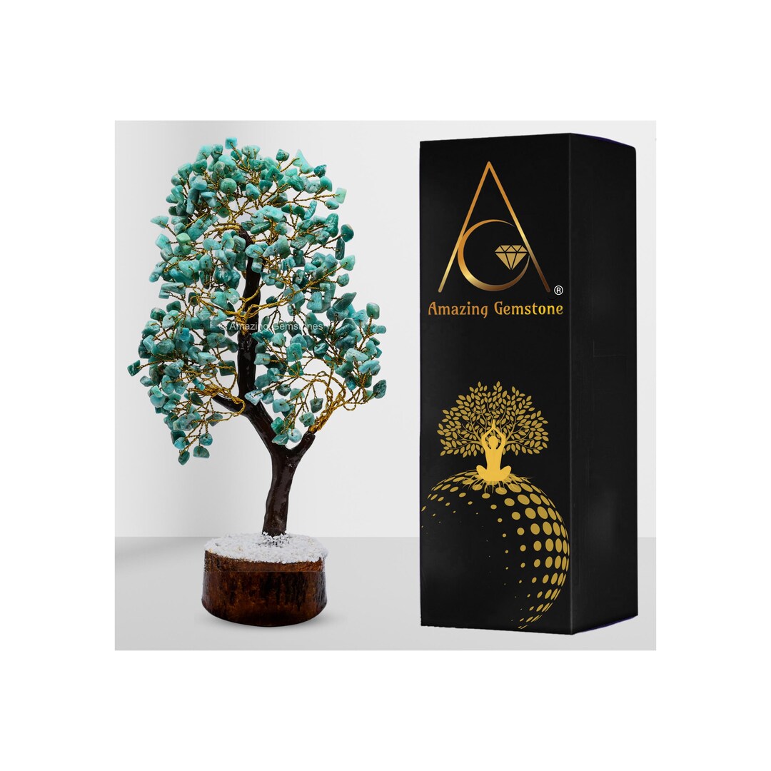 Amazonite Gemstone Tree of Life, Handmade Healing Crystal Bonsai Decor ...