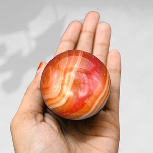Carnelian Onyx Crystal Decorative Balls, Natural Sphere With Holder Stand, Home Office Table Decor, Gift for Her (Free Velvet Pouch)