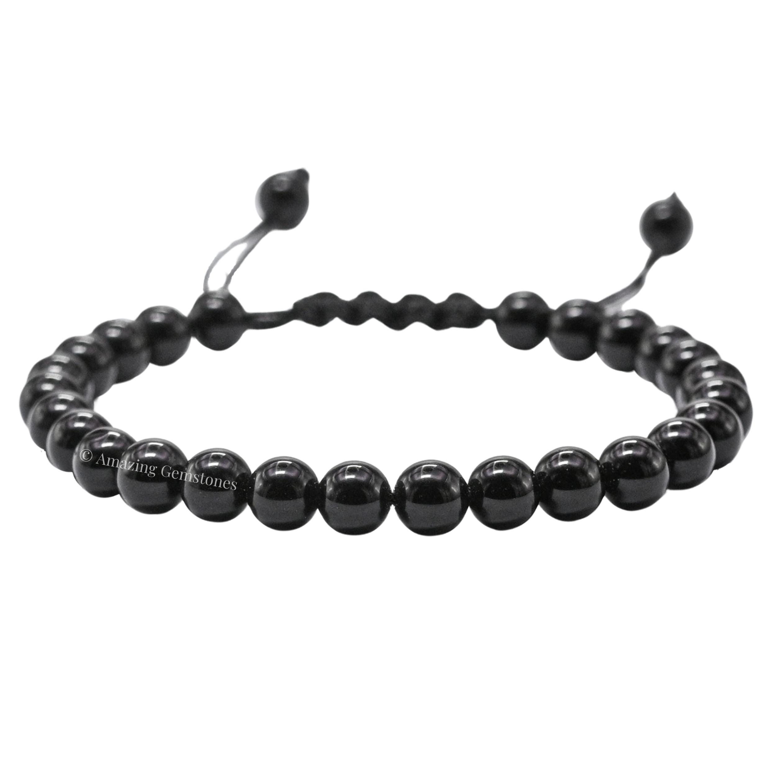 Black Obsidian Beaded Bracelet, 6mm Gemstone, Healing Crystal