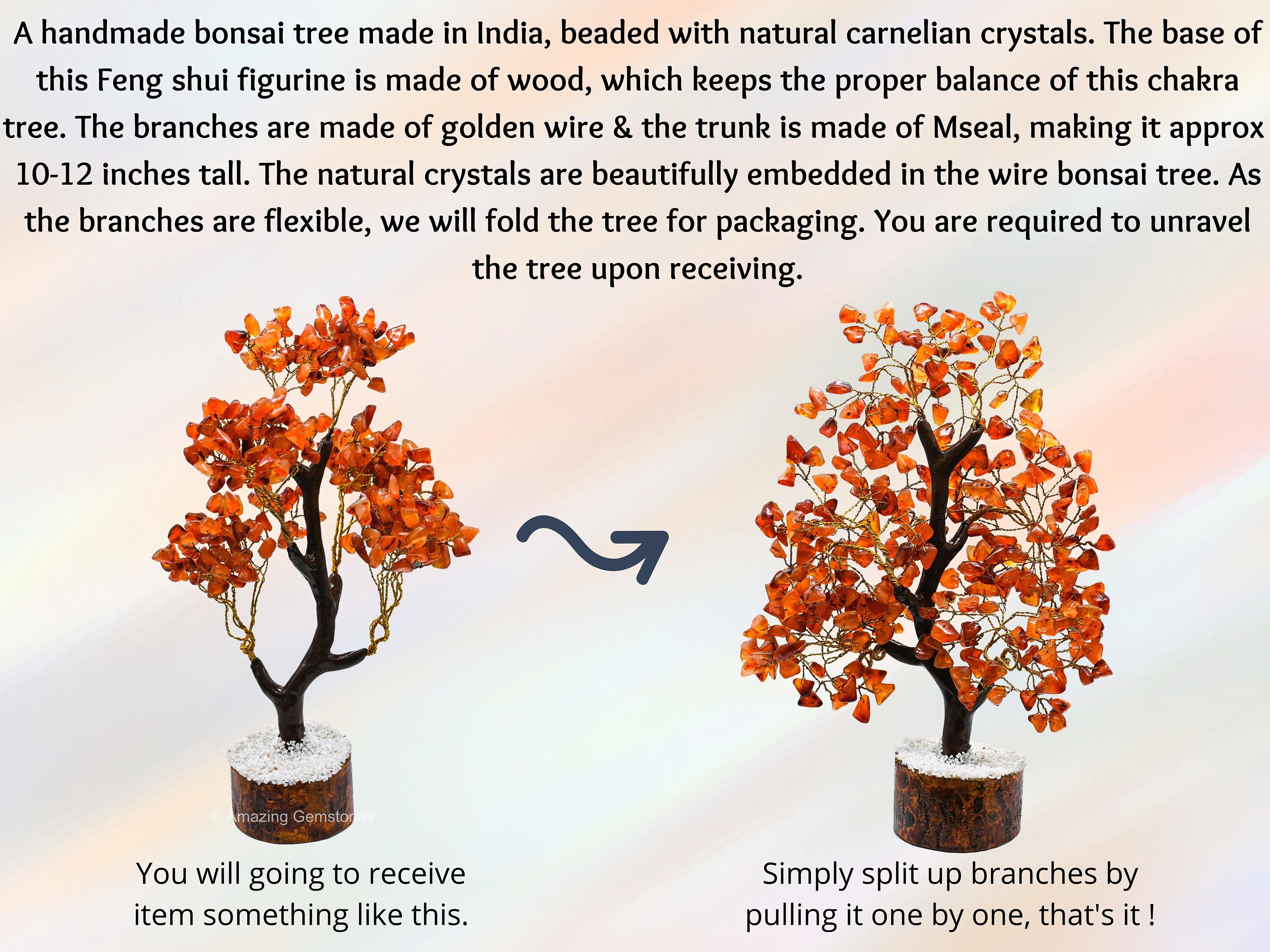 Albero Bonsai In Cristallo Di Corniola - Decorazione Feng Shui Con Ciondolo Chakra, Portafortuna