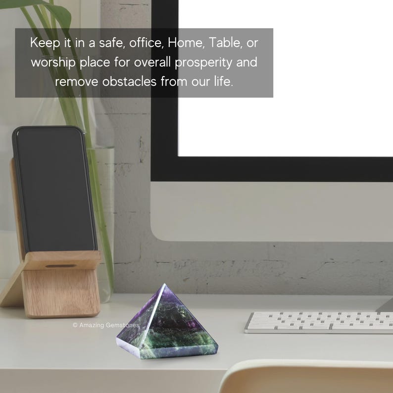 Fluorite Healing Crystal Pyramid, Handmade Stone Decor image 4