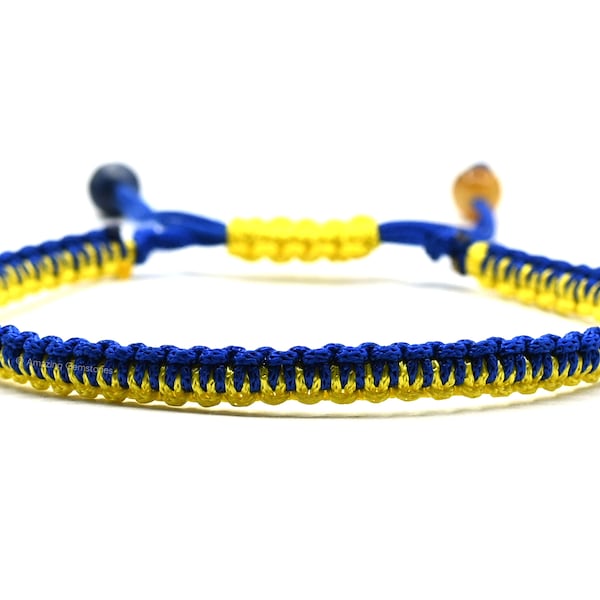 Ukraine Flag Healing Crystal Threaded Bracelet, Stand with Ukraine, Handmade Jewelry, Friendship Bracelet, Gifts for Women (Handmade in USA)