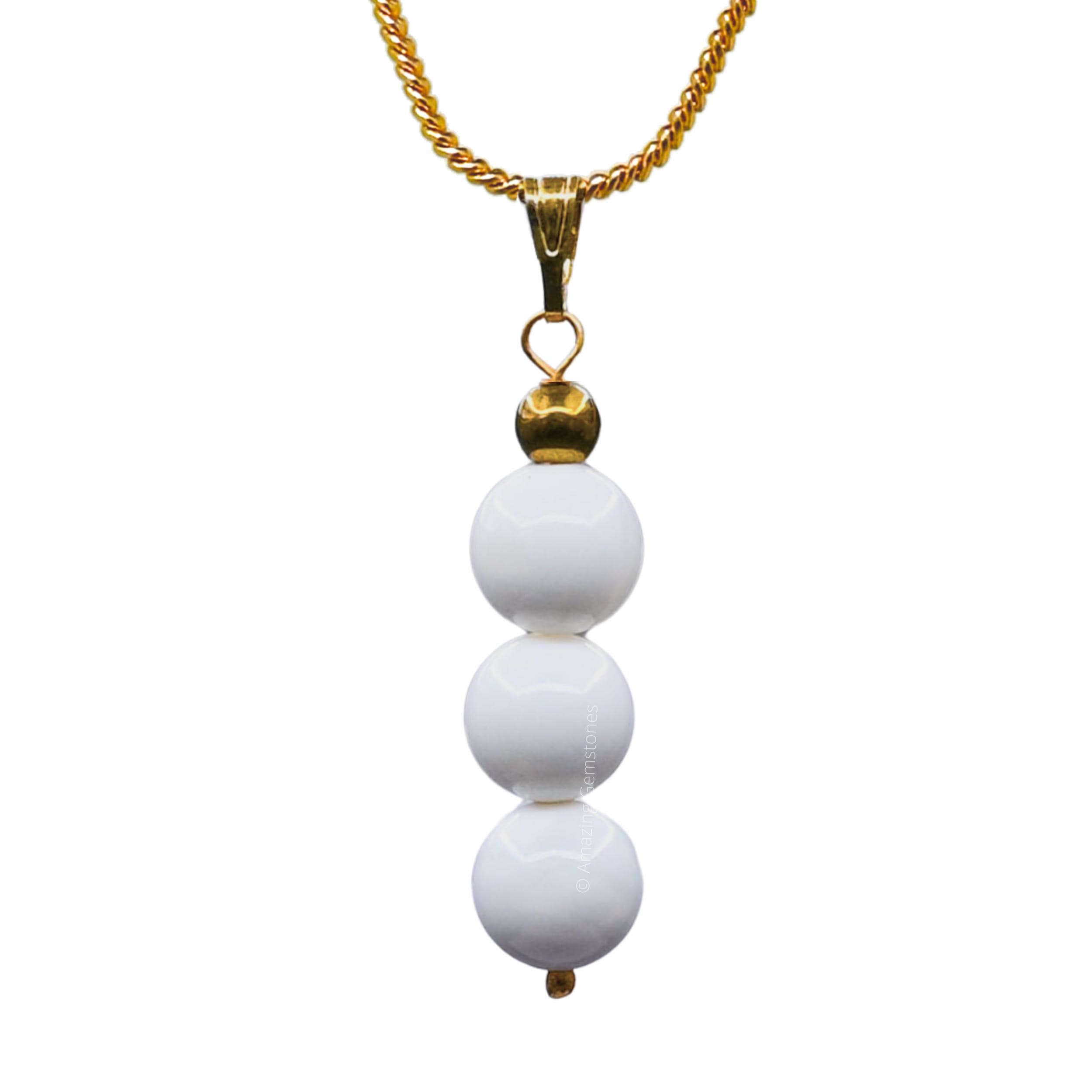 Handmade Mother of Pearl 3 Bead Pendant Necklace: Crystal Chain
