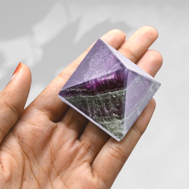 Fluorite Healing Crystal Pyramid, Handmade Stone Decor image 3
