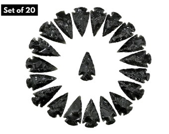 Black Obsidian Craft Supplies Jewelry Making 20 Pieces 1 to 1.5 inch Natural Arrow Head Points Crystal and Agate Stones (Free Velvet Pouch)