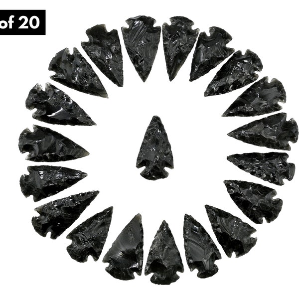 Black Obsidian Craft Supplies Jewelry Making 20 Pieces 1 to 1.5 inch Natural Arrow Head Points Crystal and Agate Stones (Free Velvet Pouch)