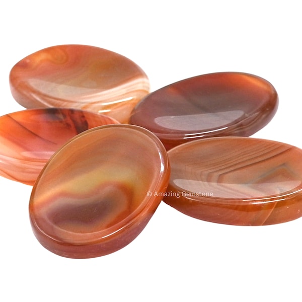 Carnelian Onyx Polished Worry Stone for Anxiety Meditation, Pocket Worry Stone, Natural Stress Relief Cabochon Stone (Free Velvet Pouch)