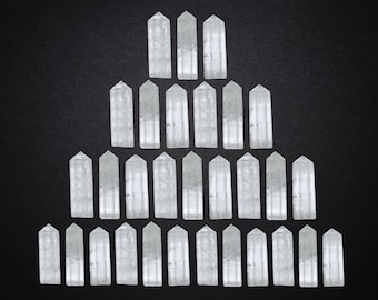 Clear Quartz Bulk Crystal Points, Small Wholesale Gemstone Crystal Pencil Point Tower for DIY Craft, Natural Stones (Free Velvet Pouch)