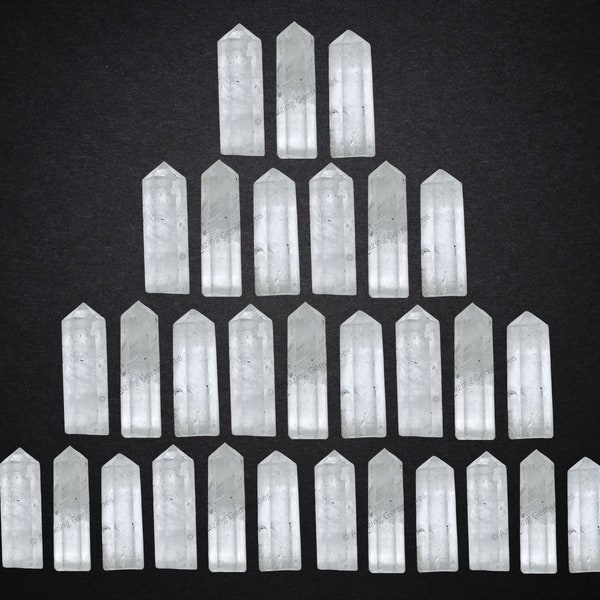 Clear Quartz Bulk Crystal Points, Small Wholesale Gemstone Crystal Pencil Point Tower for DIY Craft, Natural Stones (Free Velvet Pouch)