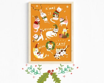 X'mas cats wall art/Christmas animal Print/Playroom Deco/Nursery print/Kids print/Nursery wall art/ Gift for cat lover