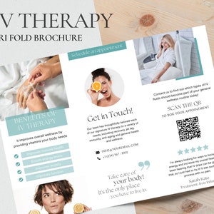 Broszura Trifold na temat terapii dożylnej | Szablony infuzji | Kroplówka z witaminą C | Nawodnienie dożylne | Szablony broszur Canva