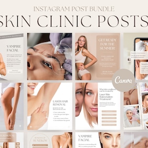 Skin Clinic, Botox and Filler, Laser Hair Removal, Dermal filler Content, Nurse Injector, Social media Templates, Editable Canva Posts