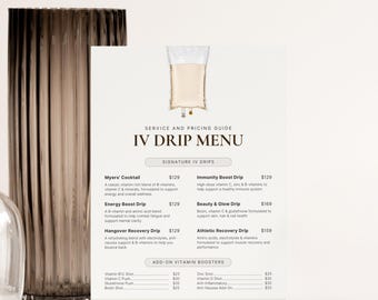 IV Therapy Price Guide Template | IV Drip Menu Design | Editable Canva Template | US Letter & A4 Flyer
