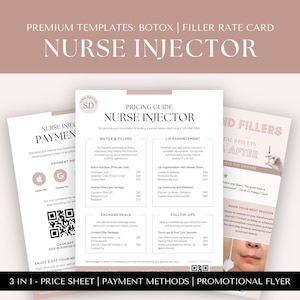 Modelo de lista de preços, Canva de lista de preços editável, modelo de folheto de injetor de enfermeira, modelo de folheto de botox, folheto de negócios de beleza, guia de preços