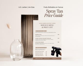 Spray Tan Price Guide Template | Spray Tanning Menu Design | Editable Canva Template | US Letter & A4 | Mobile Tanning Price List
