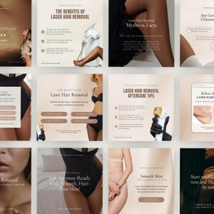 Laser Hair Removal Instagram Templates | Laser Hair Tech | Hair Removal Instagram Posts | Skin Clinic Posts | Laser Removal Social Media