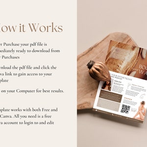 May include: A brown and white printable template for booking wax appointments. The template features a gold and brown color scheme with a decorative border. The text "Book Your Wax" is featured in a large font at the top of the template. The template also includes a QR code and a five-star rating.
