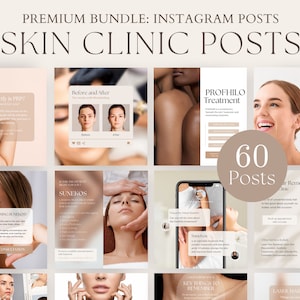 Premium 60 Skin Clinic Post Bundle, Esthetician Posts Laser Hair Removal, Sunekos, PRP Treatment, Mesotherapy, Profhilo, Editable Canva
