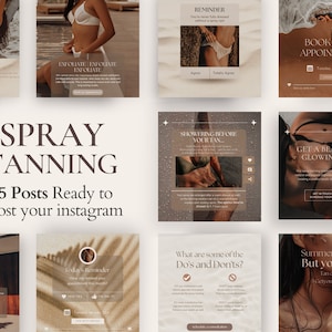 Posty na Instagramie Spray Tan | Cytaty na Instagramie Spray Tan | Neutralny estetyczny Instagram | Szablony Canva Spray Tan | Szablony dla kosmetologów