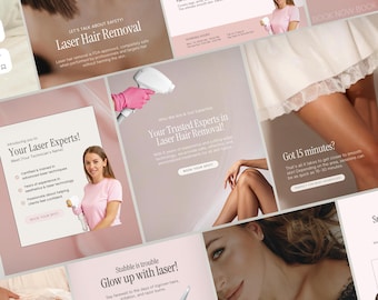May include: A pink and white graphic design with text that reads "Let's talk about safety! Laser Hair Removal" and "Introducing you to Your Laser Experts! Meet Your Technician's Name". The graphic also includes a photo of a woman holding a laser hair removal device.