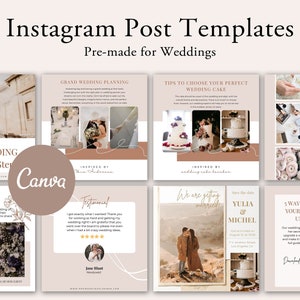 100 Wedding Post Templates, Canva Templates, Social media, Wedding planner templates, Business branding, Bride Templates,