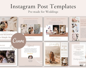 100 Wedding Post Templates, Canva Templates, Social media, Wedding planner templates, Business branding, Bride Templates,